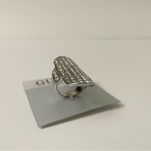 Guess Long Silver Tone Rhinestone Statement Ring Size 8 - Picture 8 of 12